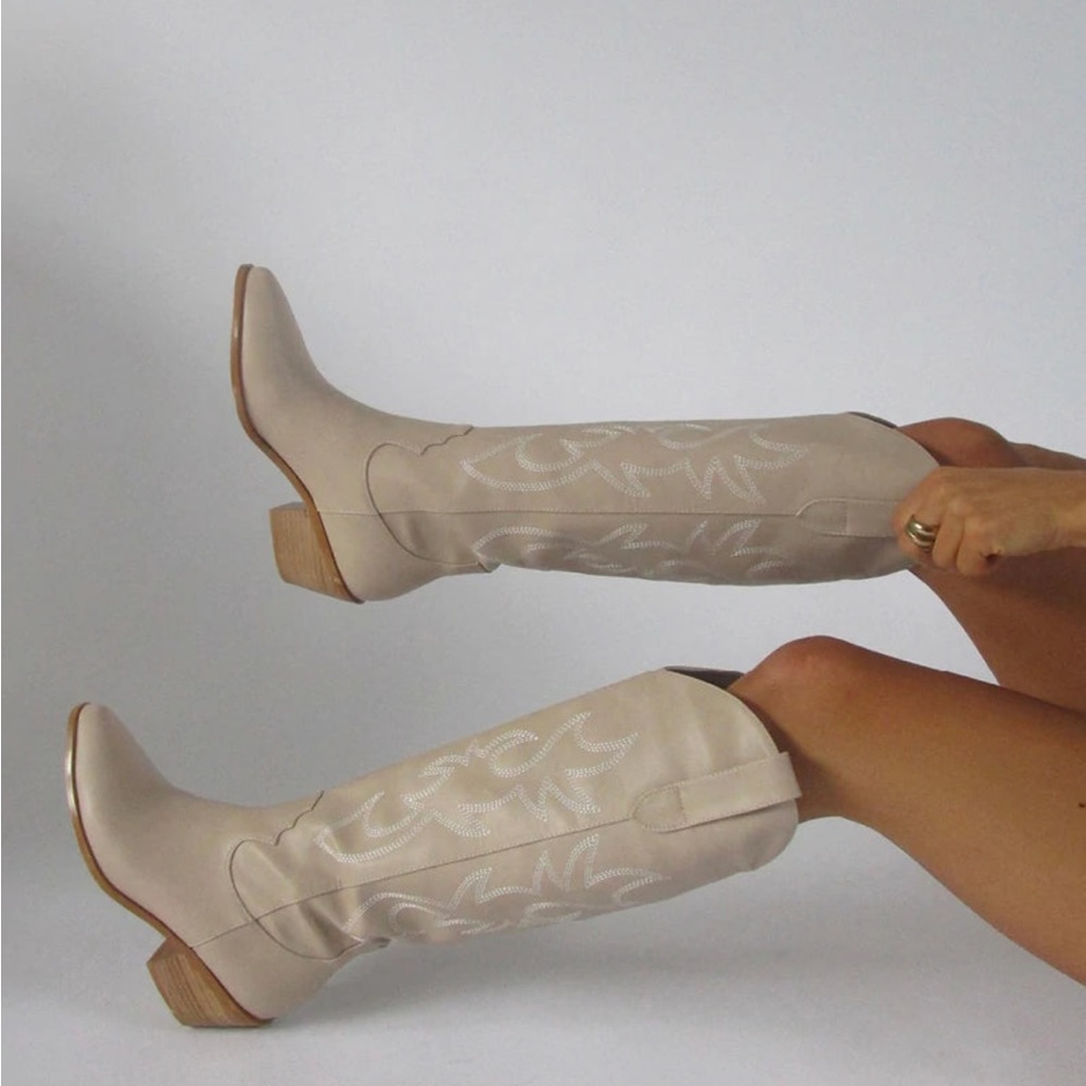 Urson Cowboy Boots Light Taupe - Picture 2 of 11
